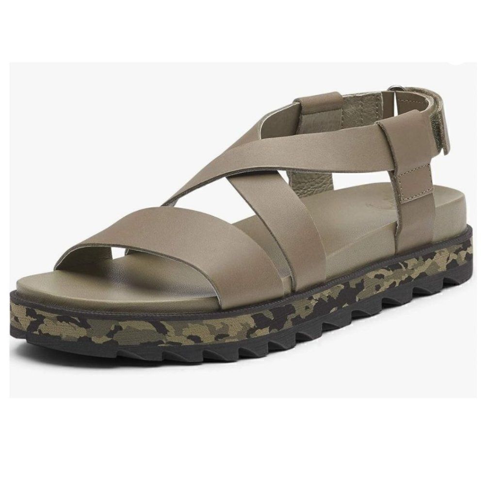 Sorel Army Green Camoflauge Roaming Leather Criss Cross Sandal Size 9